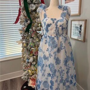 Chic Blue Floral Midi Dress